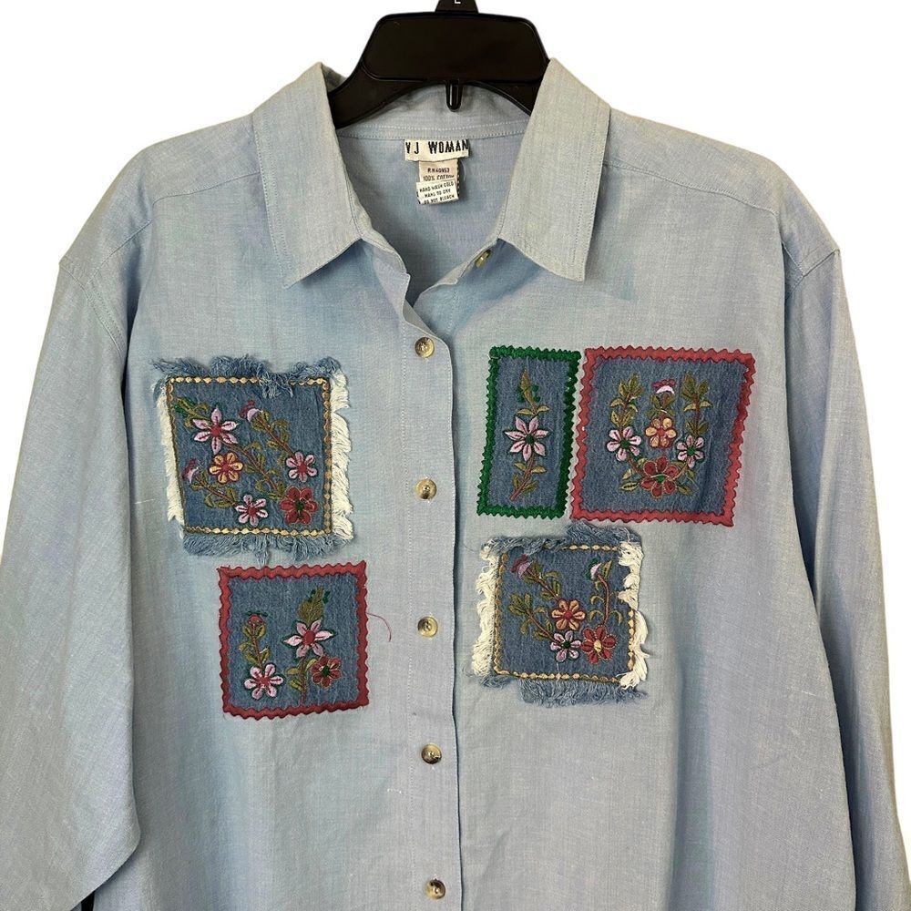 Vintage Patchwork Blue Button-Downshirt Size 22w - image 4